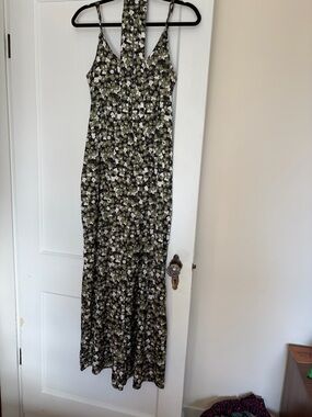Floral Maxi Jumpsuit in Olive and White